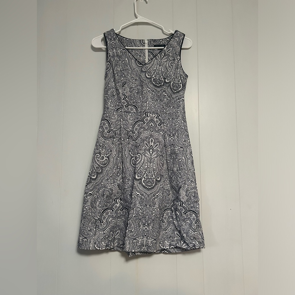 Women’s Sleeveless Paisley A-Line Dress - Navy Blue/White, size 0